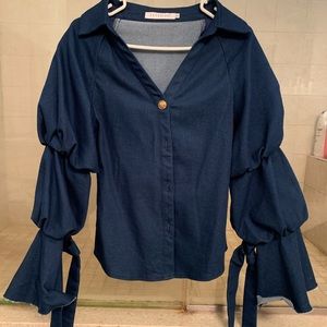 Denim bell sleeve blouse